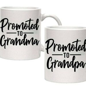 Coffee Mug, 2 mug set, Promoted to Grandma and Promoted to Grandpa, 15 oz